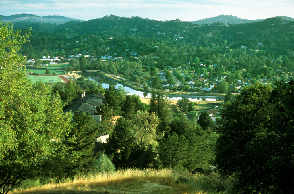 View of Kentfield with a tidal reach of Corte Madera Creek and College of Marin property.