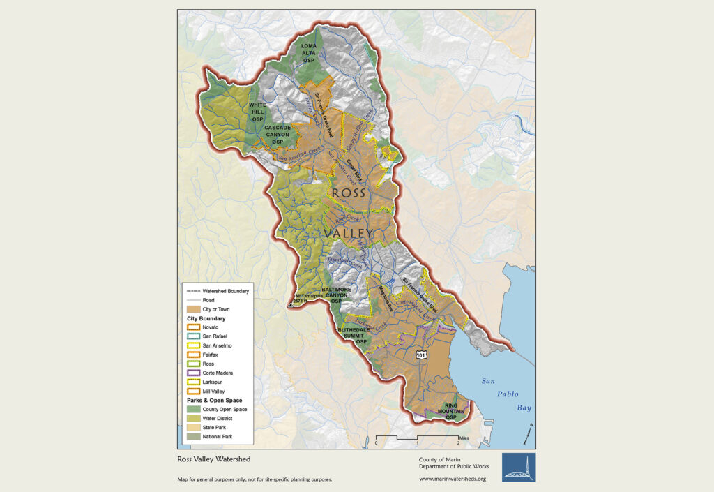 Map of jurisdictions of the watershed. Courtesy of Marin County Department of Public Works.