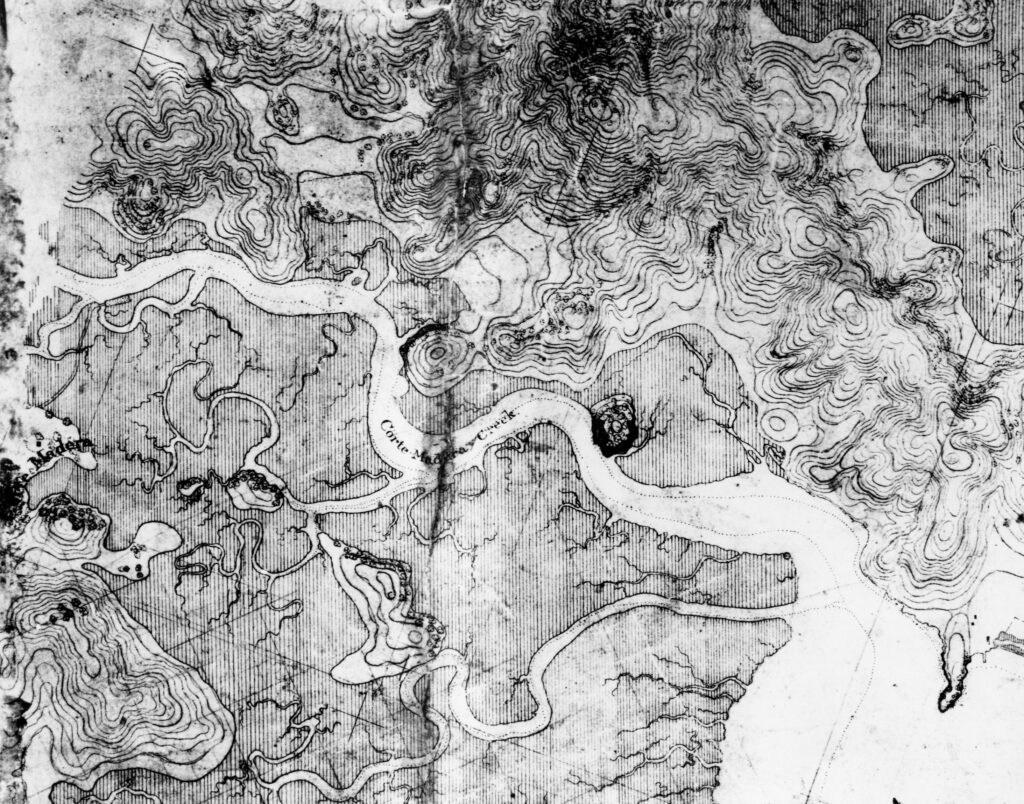 The mouth of Corte Madera Creek as drawn in a US Geological Survey map of 1853.